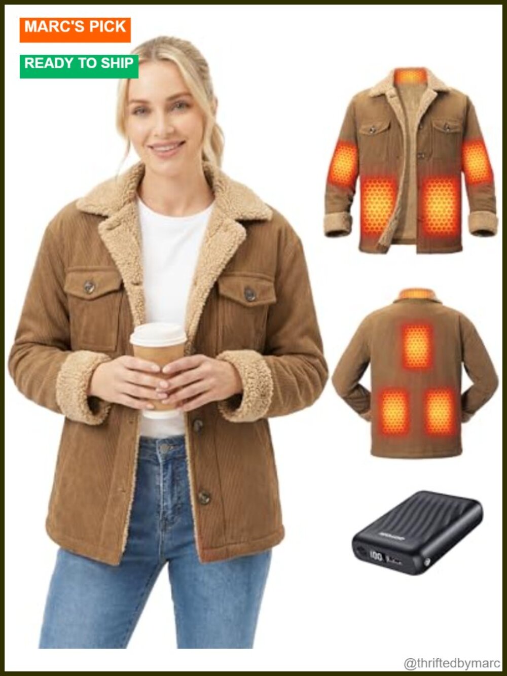 Women's Heated Jacket with Graphene 12V Battery Sherpa Fleece Lined